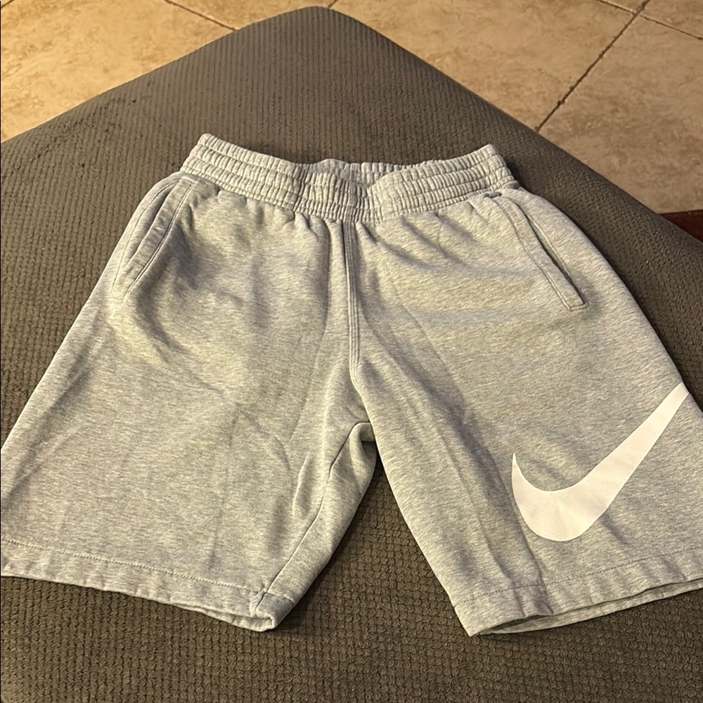Nike Gray and White Athletic Shorts with Elastic Waistband